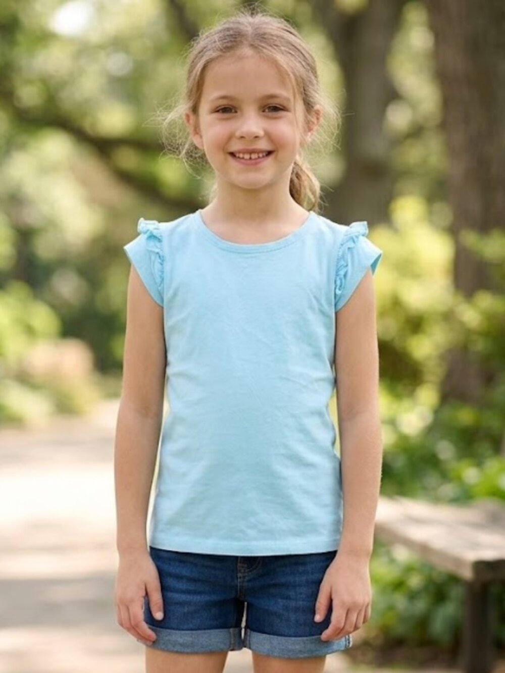 🐲3 FOR $9🦄 Vigoss Short Cap Sleeve Ruffled Solid Teal T-Shirt Top Tee S 7/8